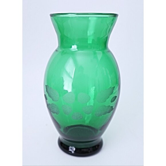 2 Vintage Forest Green Vases Etched Charm Anchor Hocking Vase 1940's - Picture 5 of 5